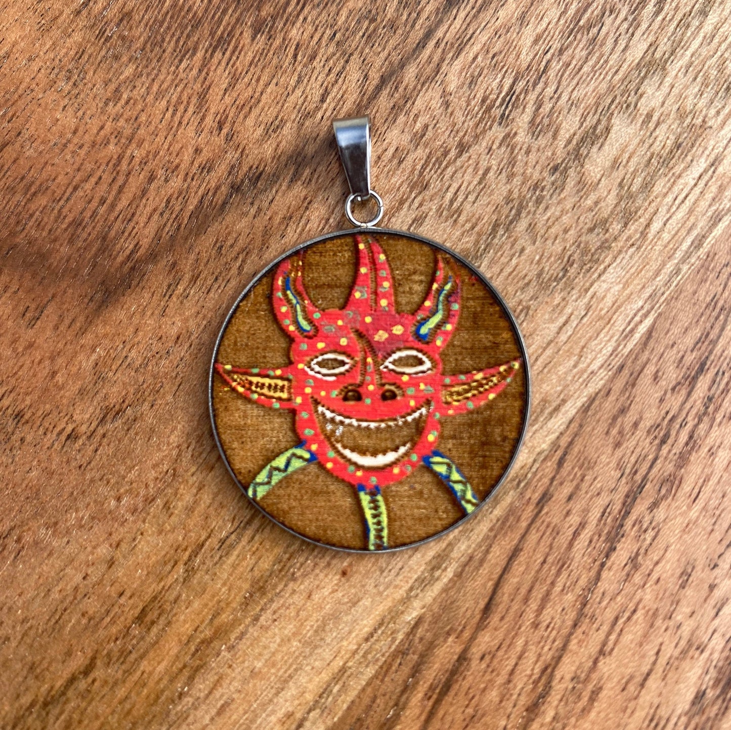 Hand-Painted Vejigante Mask Necklace: Puerto Rican Carnival Art