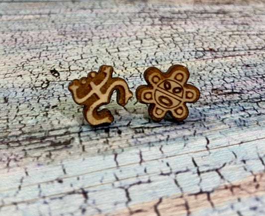 Coqui Taino Sol Wood Earrings: Puerto Rico Art Studs