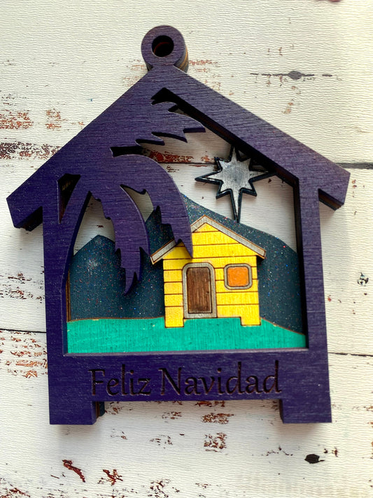 Hand-Painted Puerto Rico Christmas Ornament: Casa del Campo Wood Art
