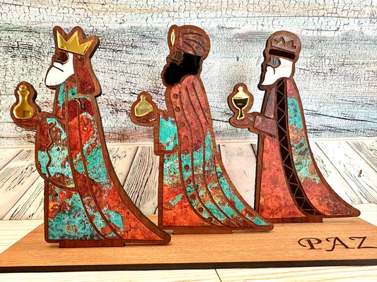 Sapele Wood Three Kings Figurine: Puerto Rican Art Decor