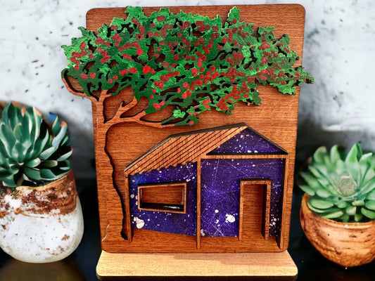 Flamboyan Tree & Casita Shelf Sitter: Puerto Rican Art Decor