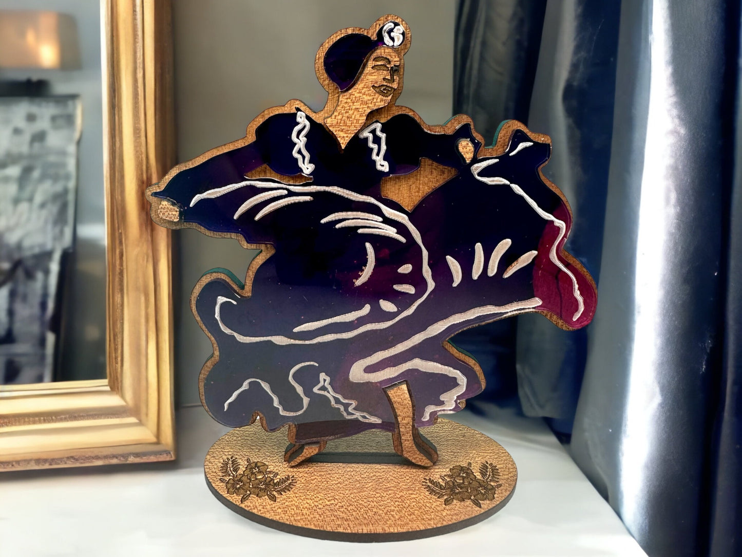 Bomba Dancer Wood Sculpture: Puerto Rican Art Shelf Sitter