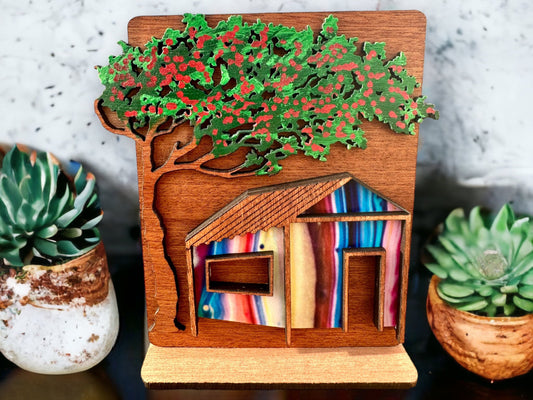 Flamboyan Tree & Casita Shelf Sitter: Puerto Rican Art Decor