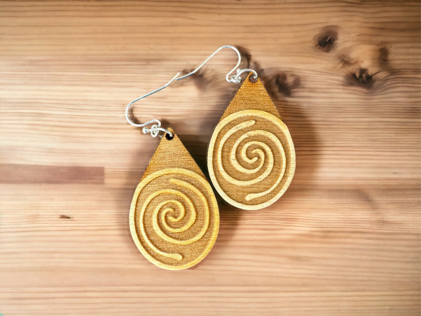 Taino Water Symbol Wood Earrings: Laser Engraved Tropical Jewelry