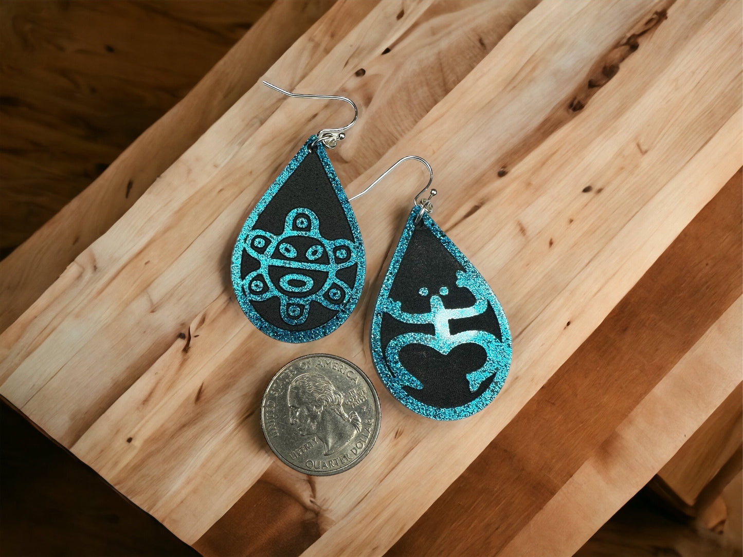 Taino Coqui Sol Earrings: Blue or Glitter Acrylic and glow in the dark dangles, Puerto Rico Art