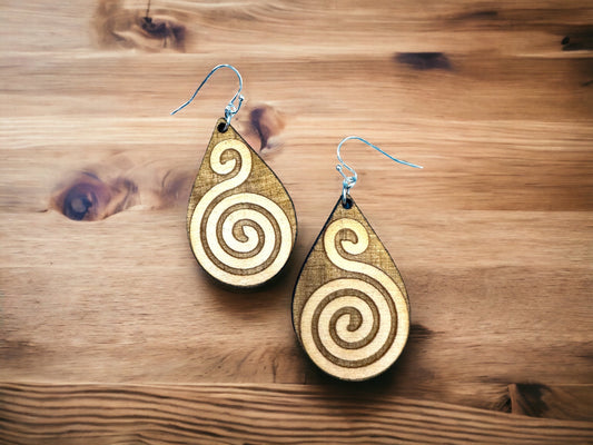 Taino Snail Conch Wood Earrings: Puerto Rico Art Jewelry