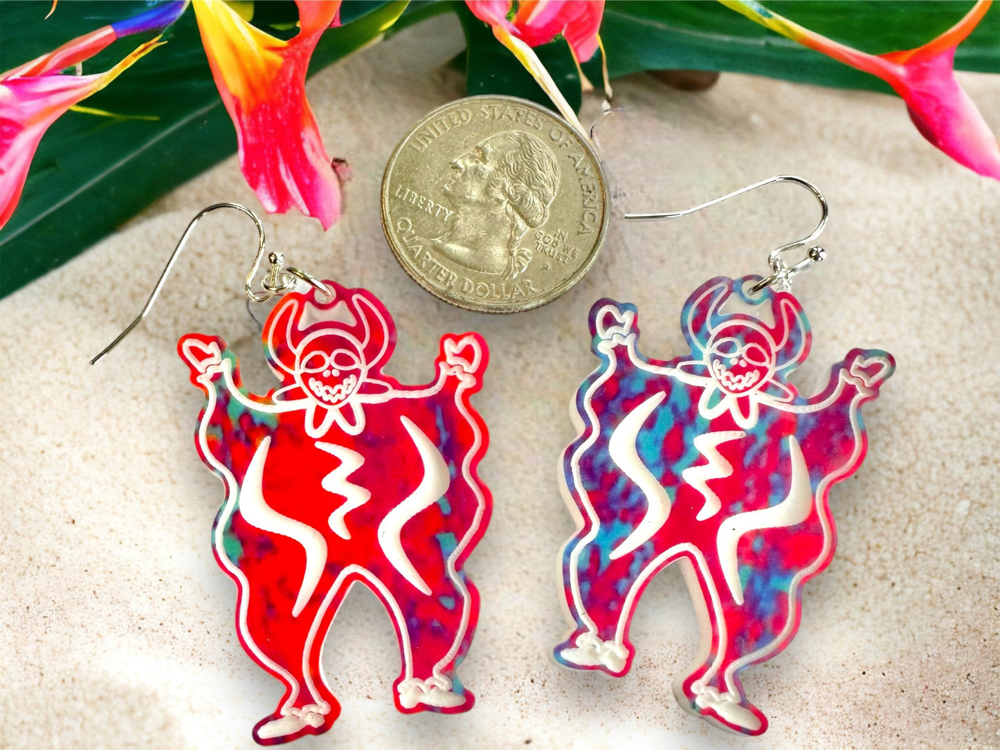 Vejigante carnival figure earrings,Puerto Rico art,unique birthday gift for best friend,colorful lightweight statement earrings, OOAK dangle