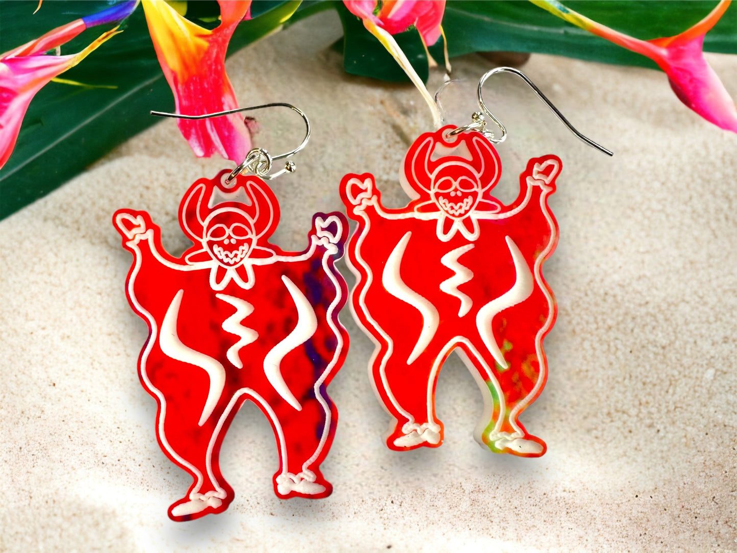 Vejigante carnival figure earrings,Puerto Rico art,unique birthday gift for best friend,colorful lightweight statement earrings, OOAK dangle