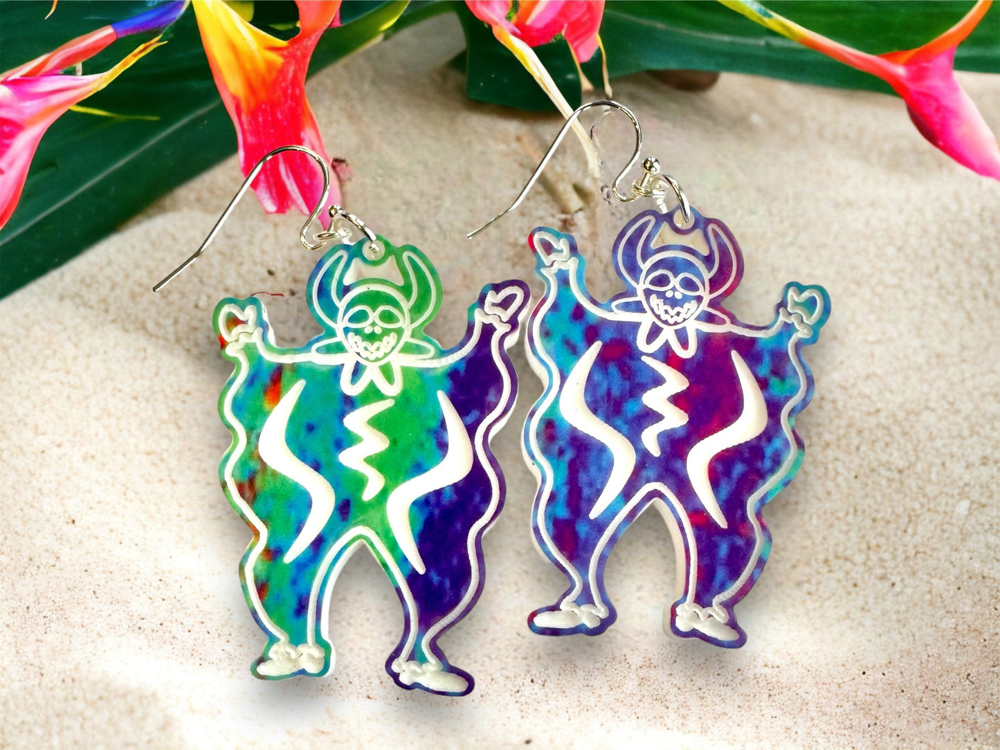 Vejigante carnival figure earrings,Puerto Rico art,unique birthday gift for best friend,colorful lightweight statement earrings, OOAK dangle