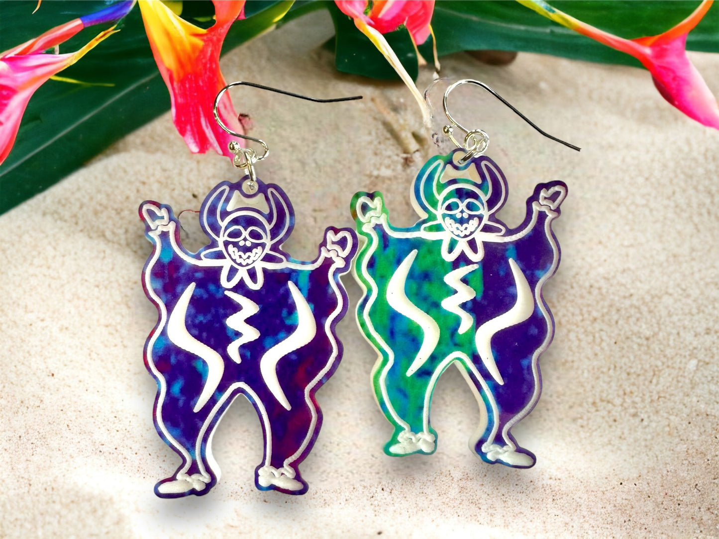 Vejigante carnival figure earrings,Puerto Rico art,unique birthday gift for best friend,colorful lightweight statement earrings, OOAK dangle