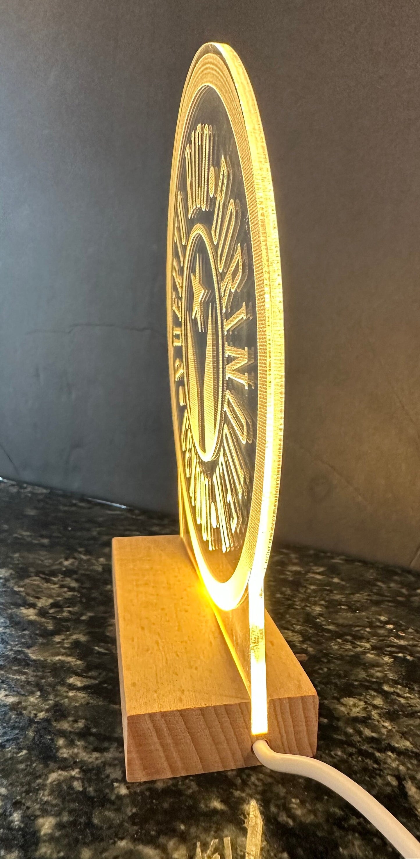 Puerto Rican Flag LED Lamp: Engraved Acrylic Night Light. Desk art