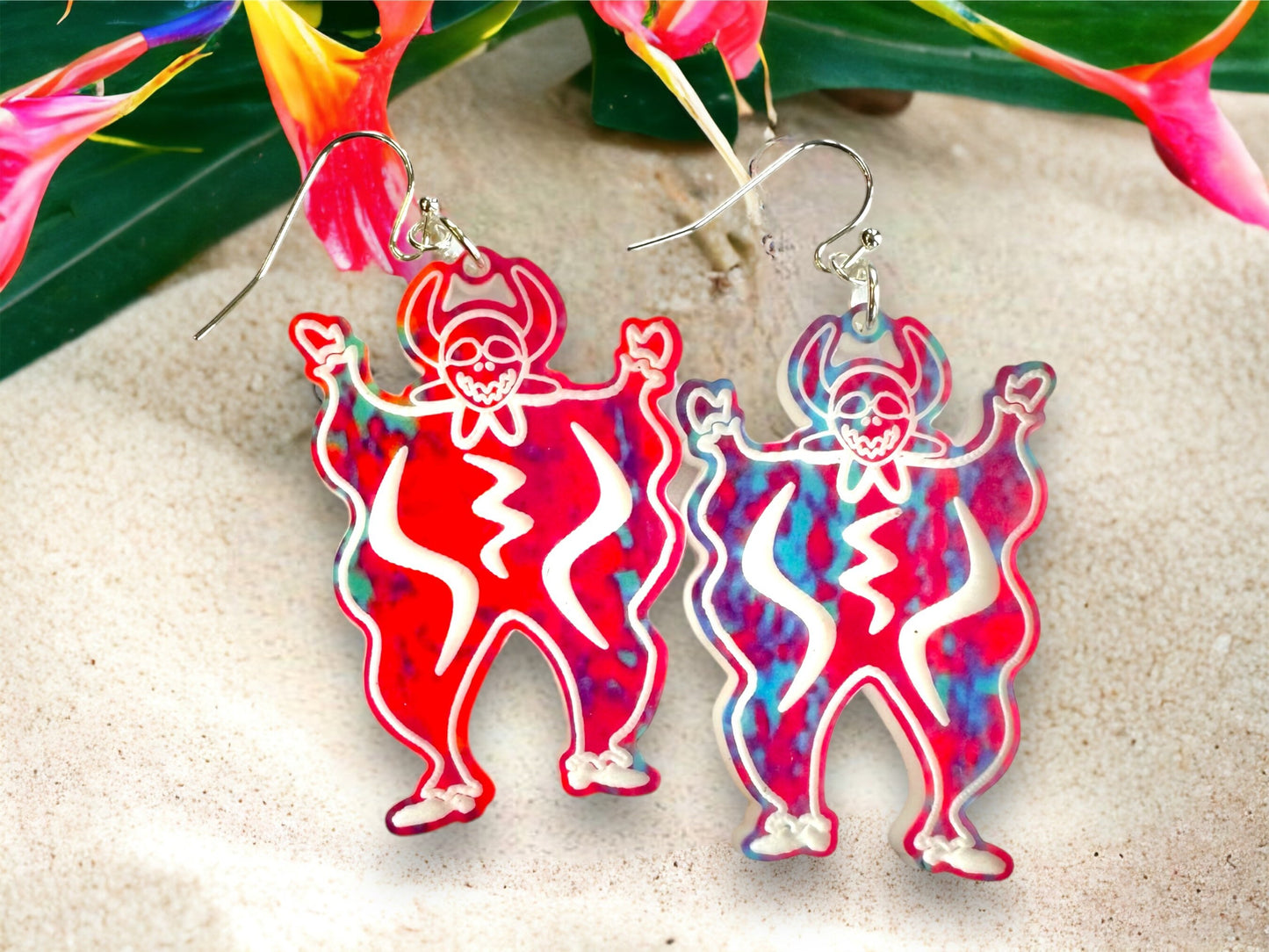 Vejigante carnival figure earrings,Puerto Rico art,unique birthday gift for best friend,colorful lightweight statement earrings, OOAK dangle