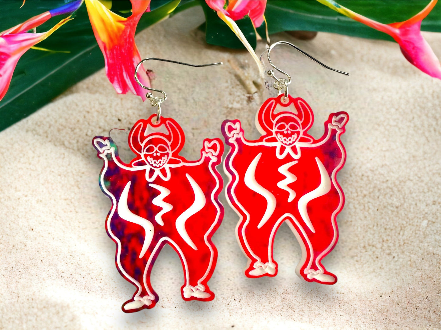 Vejigante carnival figure earrings,Puerto Rico art,unique birthday gift for best friend,colorful lightweight statement earrings, OOAK dangle