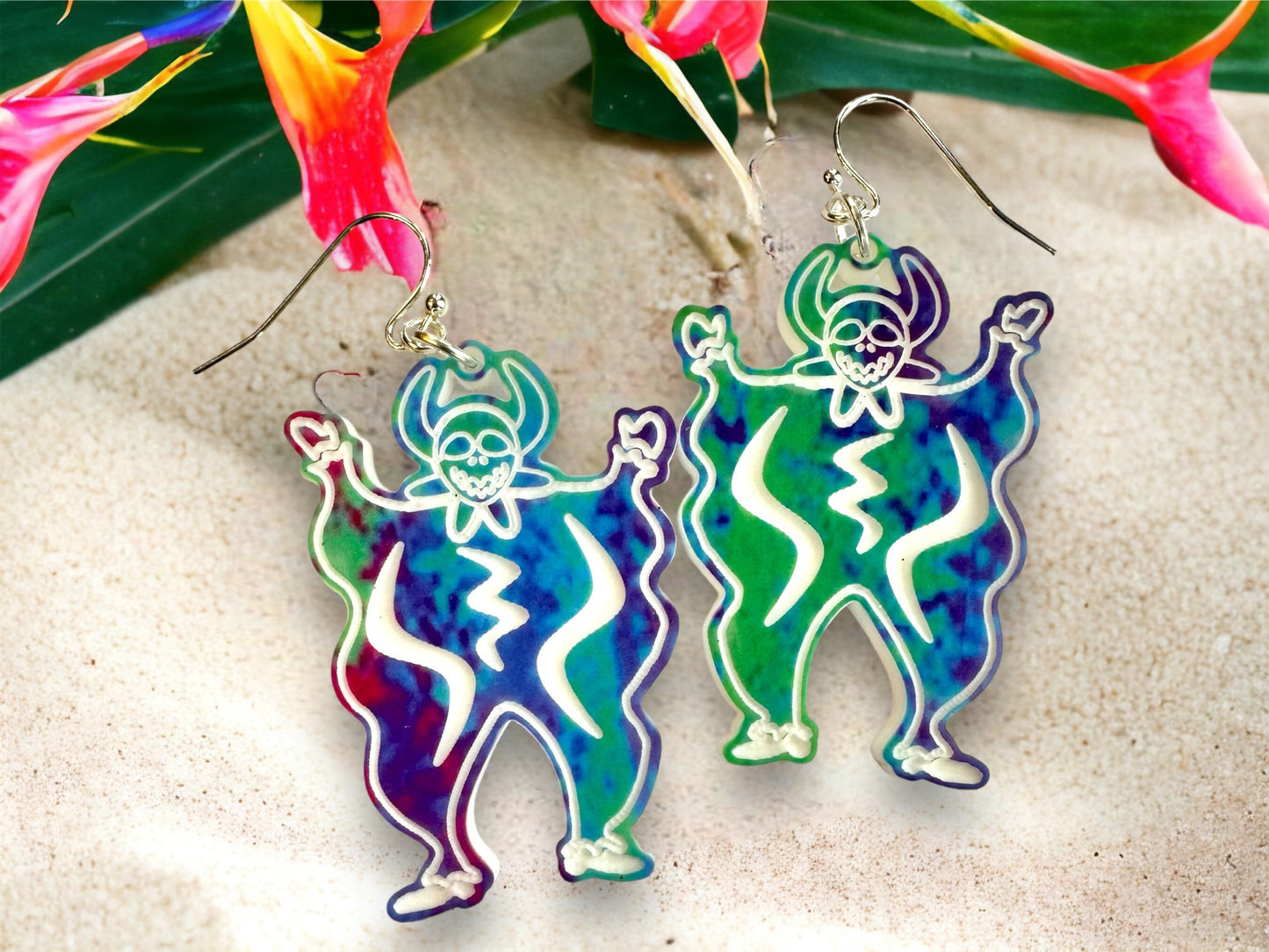 Vejigante carnival figure earrings,Puerto Rico art,unique birthday gift for best friend,colorful lightweight statement earrings, OOAK dangle