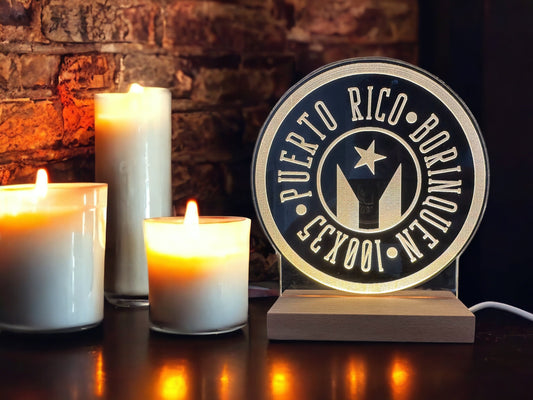 Puerto Rican Flag LED Lamp: Engraved Acrylic Night Light. Desk art