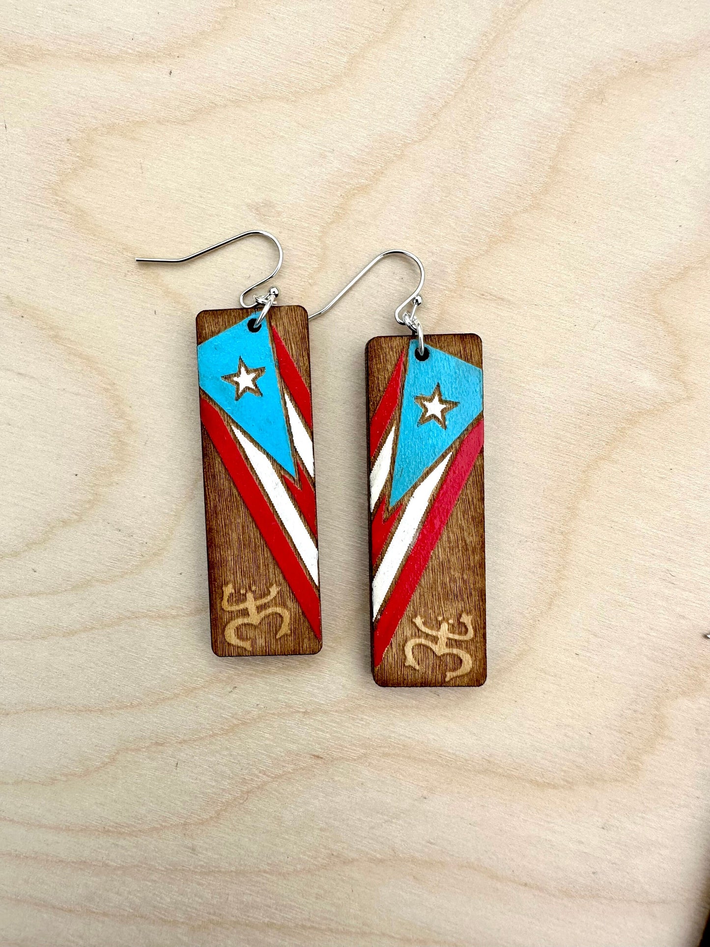 Hand-Painted Puerto Rico Flag Earrings: Boricua Pride Jewelry, Taino coqui dangles