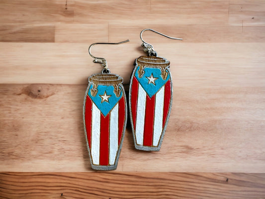 Handpainted Puerto Rican Flag Conga Drum Earrings: Boricua Pride Jewelry