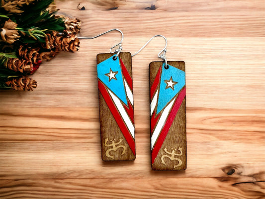 Hand-Painted Puerto Rico Flag Earrings: Boricua Pride Jewelry, Taino coqui dangles