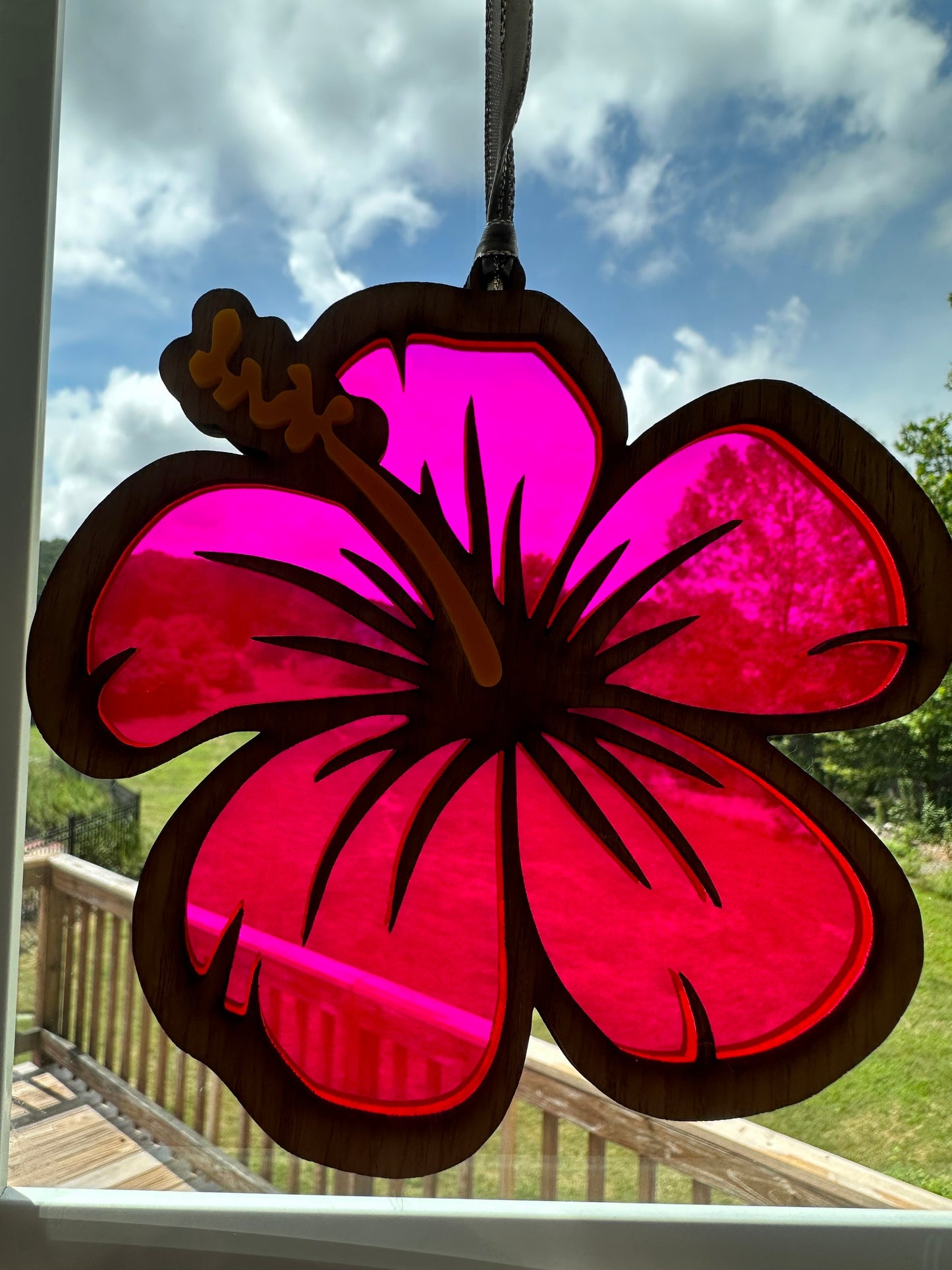 Hibiscus Suncatcher,fluorescent flower suncatcher,Puerto Rico art,housewarming gift first home, Suncatcher acrylic, Latina owned,