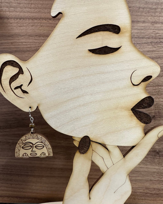 Taino Moon Goddess wood engraved Earrings