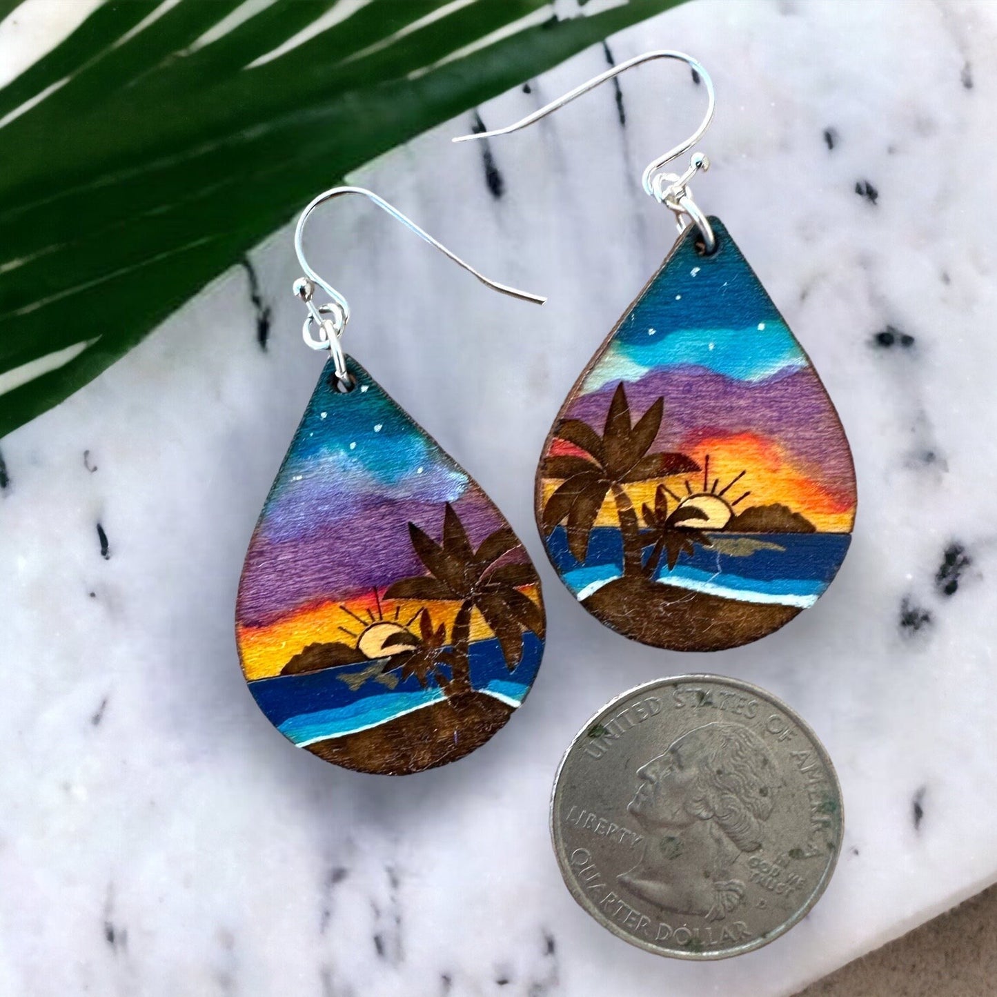 Hand Painted Sunset Earrings: Desecheo Rincon, Puerto Rico Art