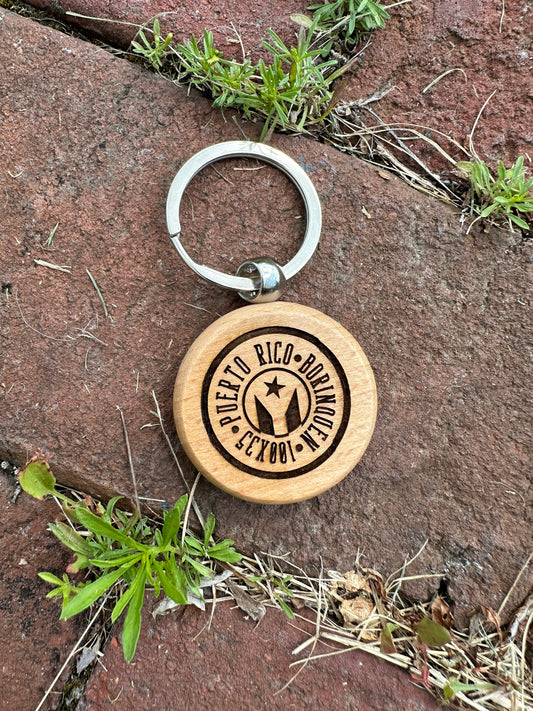Engraved Wood Puerto Rico Flag Keychain: Borinquen Souvenir Gift, 100x35