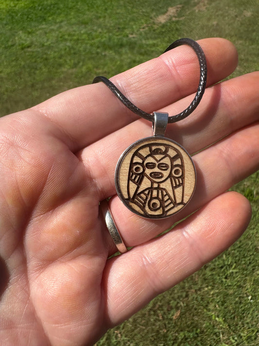 Taino Atabey Wood Engraved Pendant Necklace