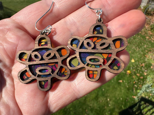 Taino Sol Wooden stained glass look Earrings