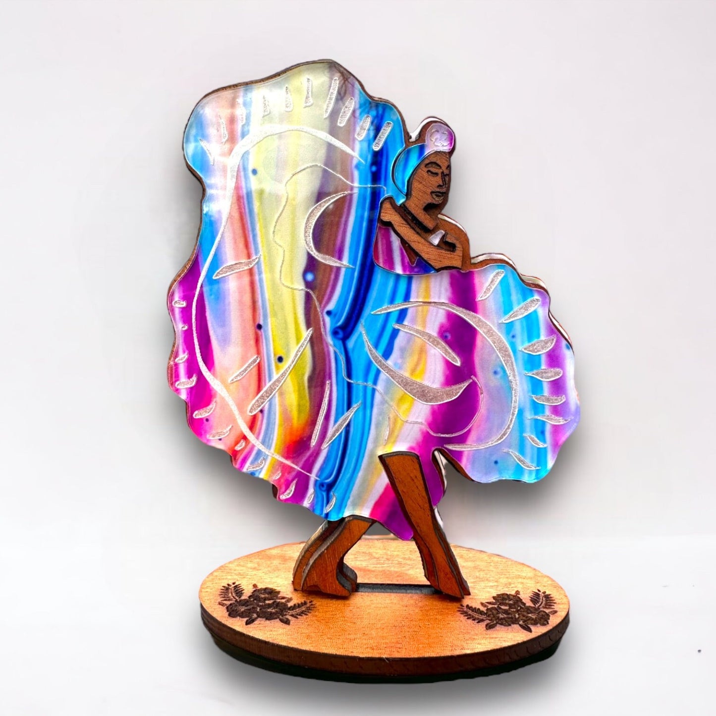 Bomba Dancer Wood Sculpture: Puerto Rican Art Shelf Sitter