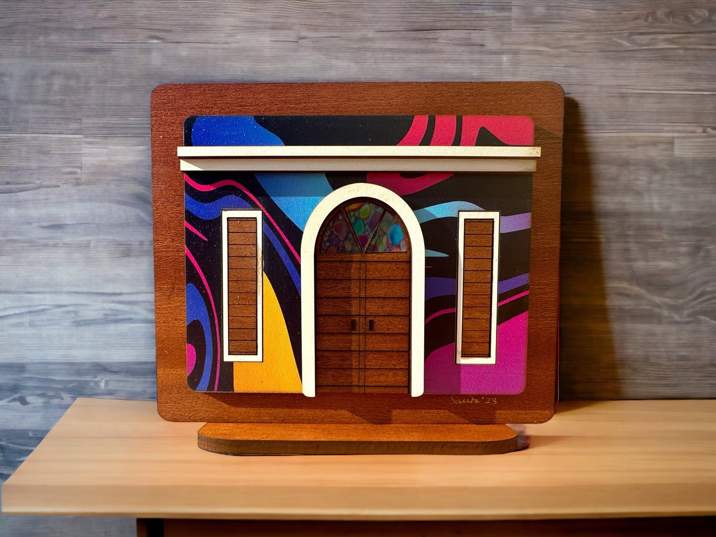 Viejo San Juan colorful Wooden House Art: Boricua Shelf Sitter, Puerto Rican desk art