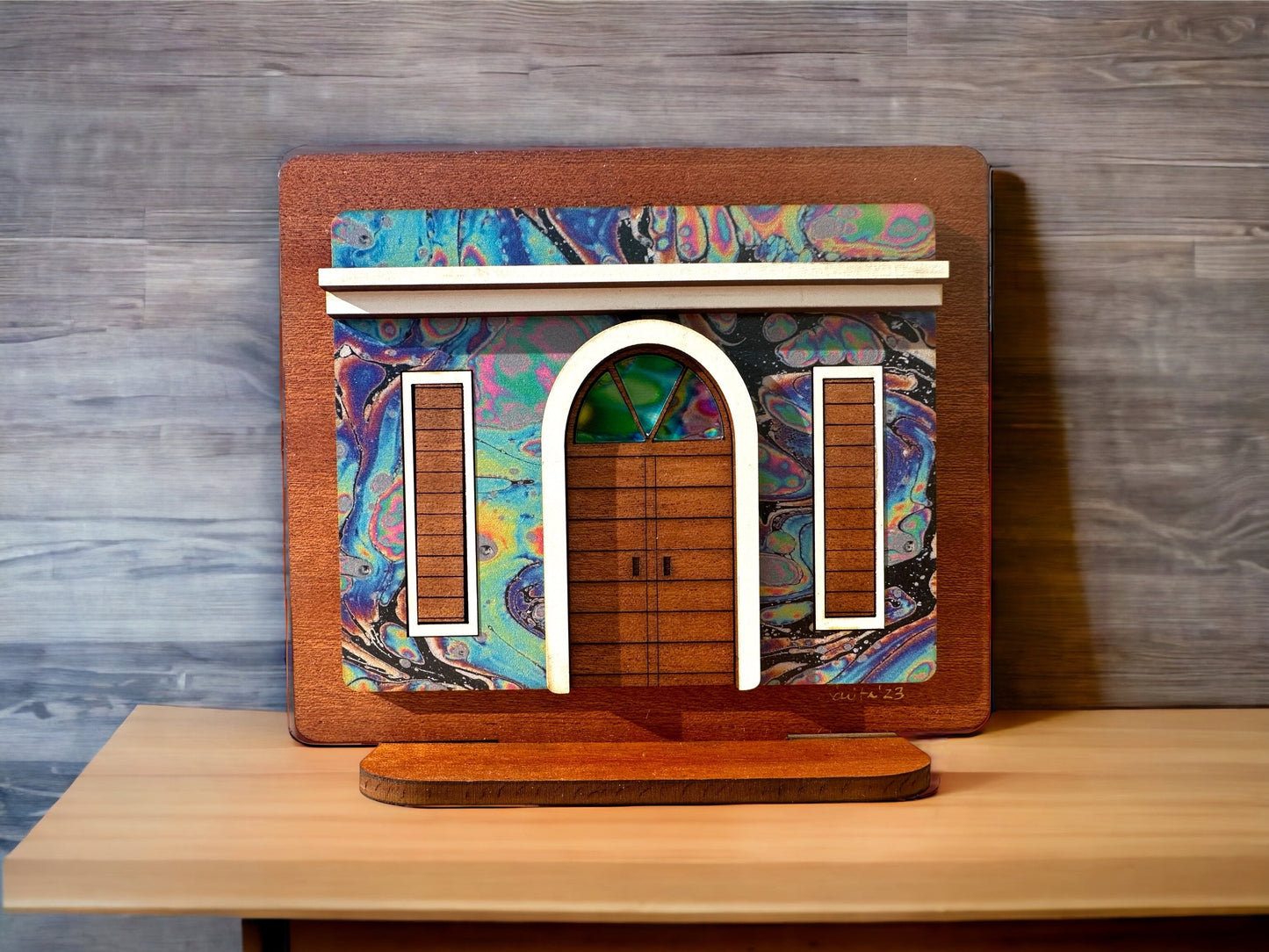 Viejo San Juan colorful Wooden House Art: Boricua Shelf Sitter, Puerto Rican desk art