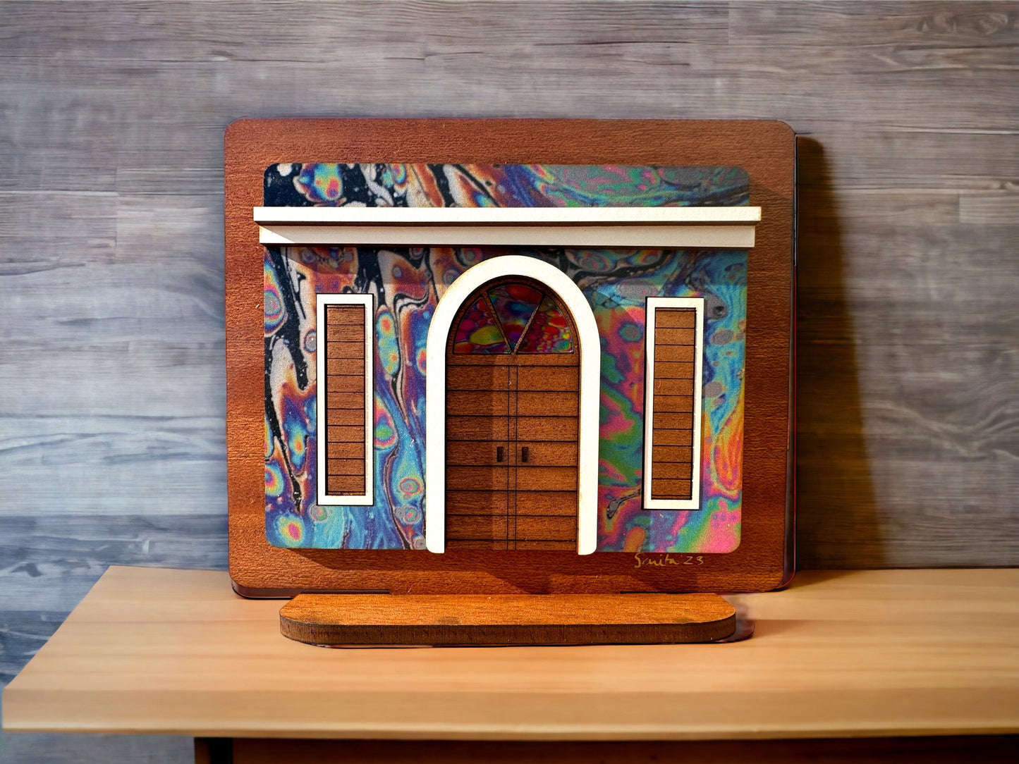 Viejo San Juan colorful Wooden House Art: Boricua Shelf Sitter, Puerto Rican desk art