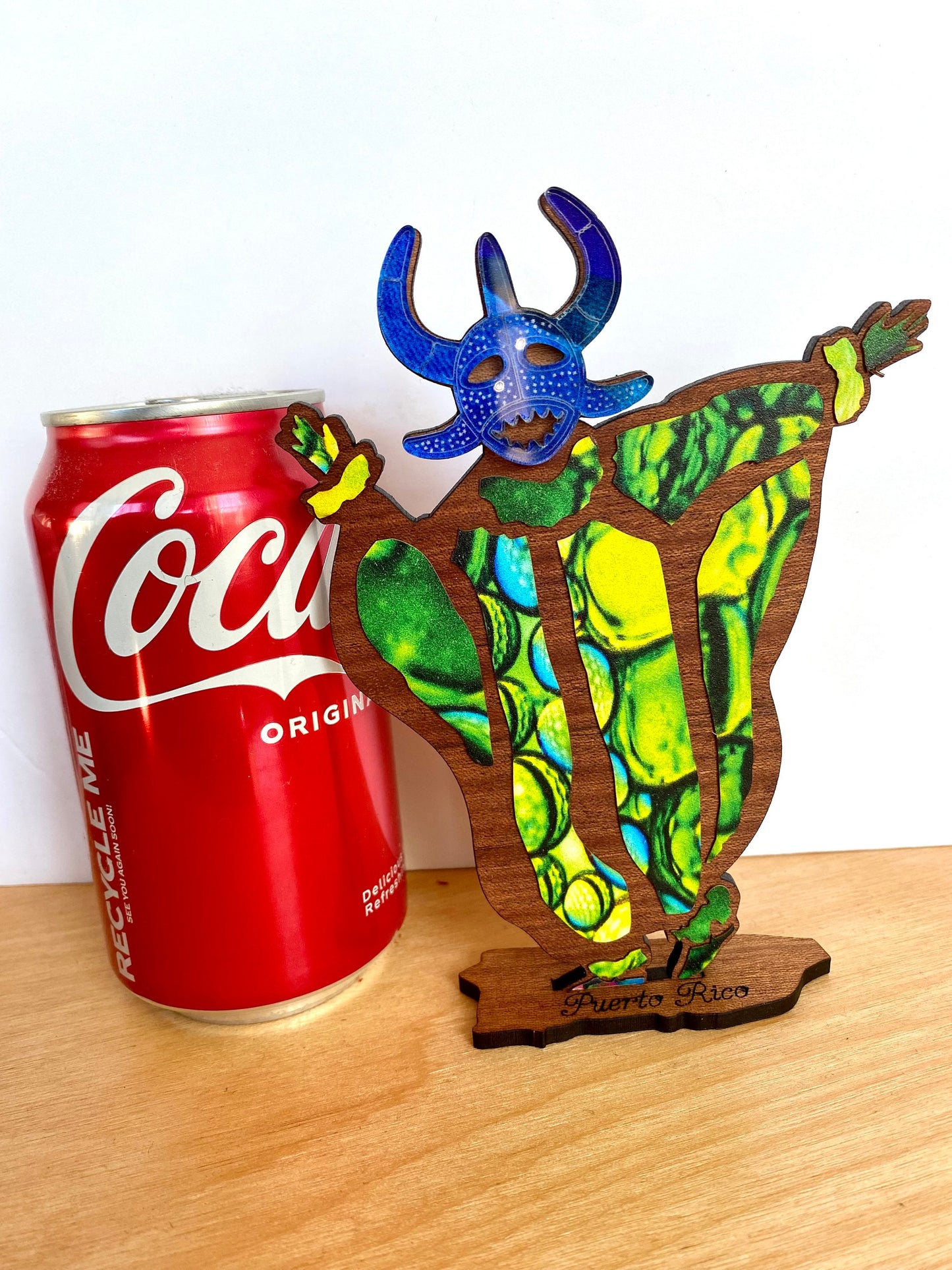 Colorful Vejigante wood figurine Desk Decor: Puerto Rican Art
