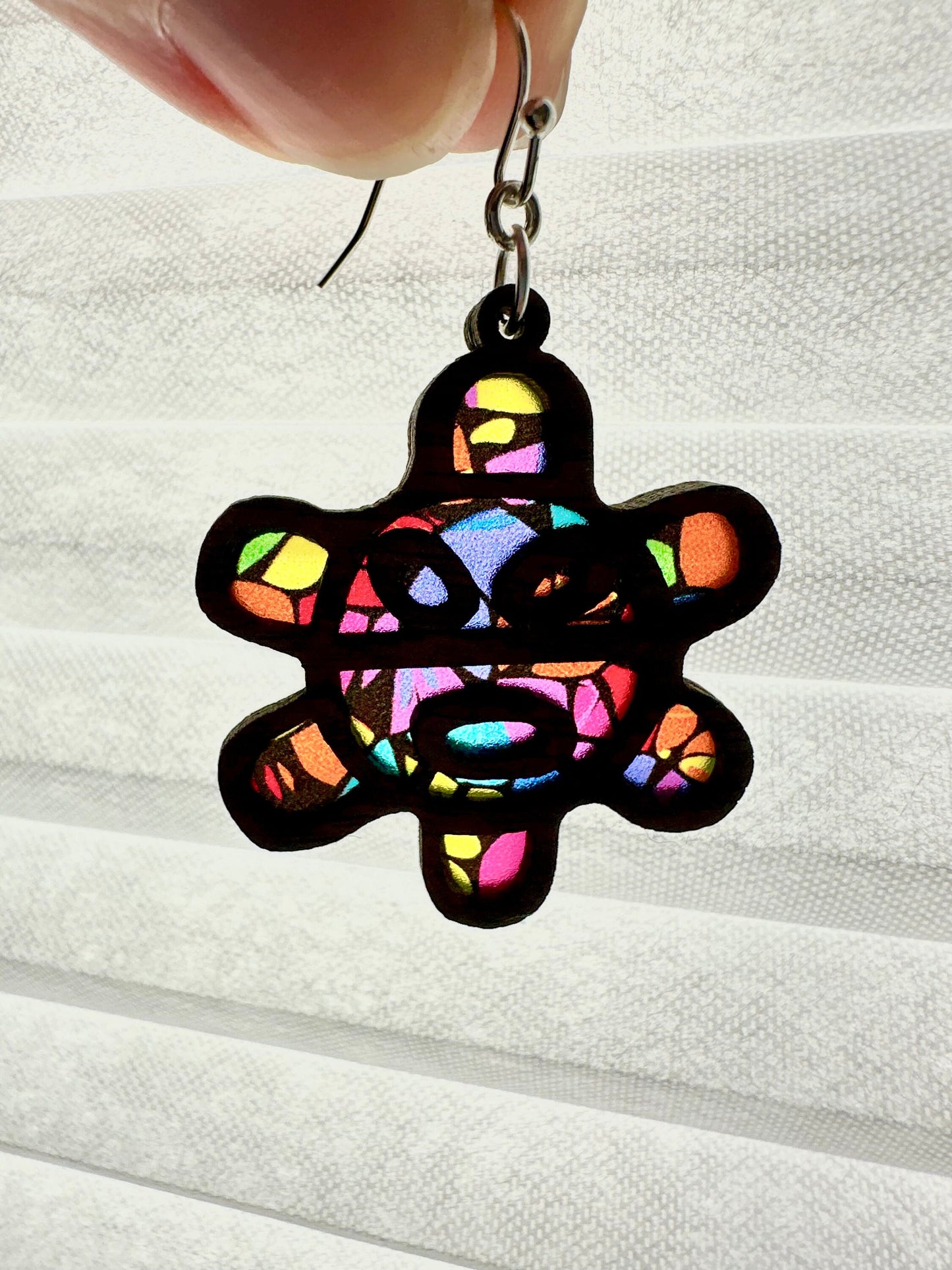 Taino Sol Wooden Earrings: Colorful Stained Glass Look, Puerto Rican Art, suncatcher jewelry