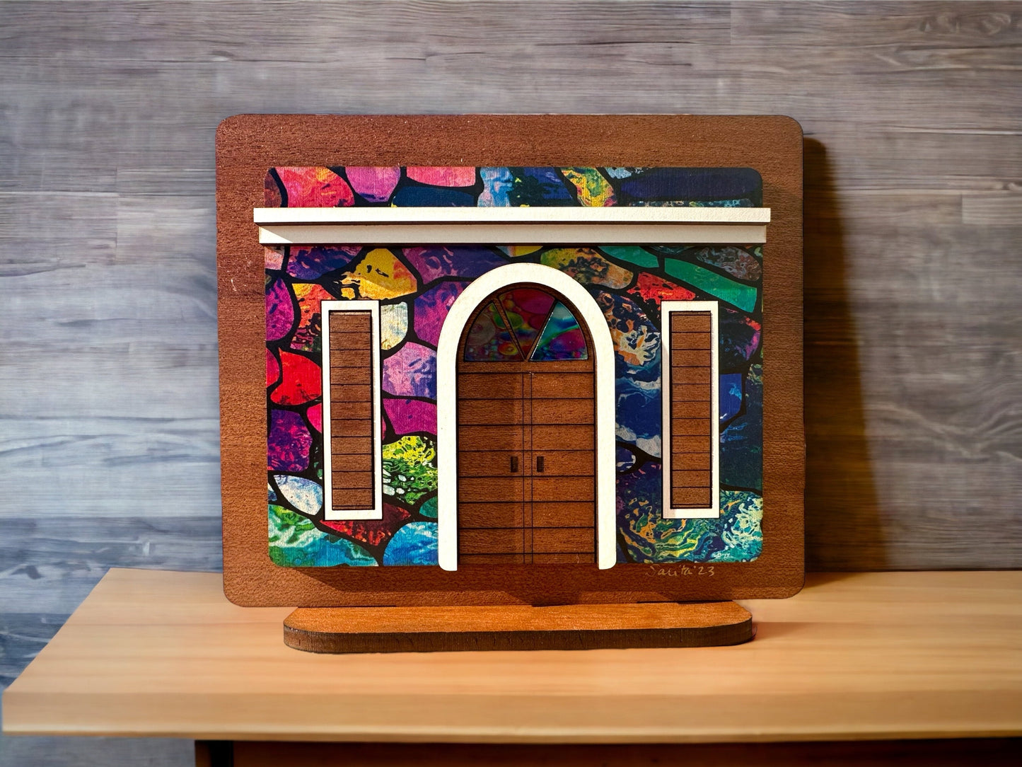 Viejo San Juan colorful Wooden House Art: Boricua Shelf Sitter, Puerto Rican desk art