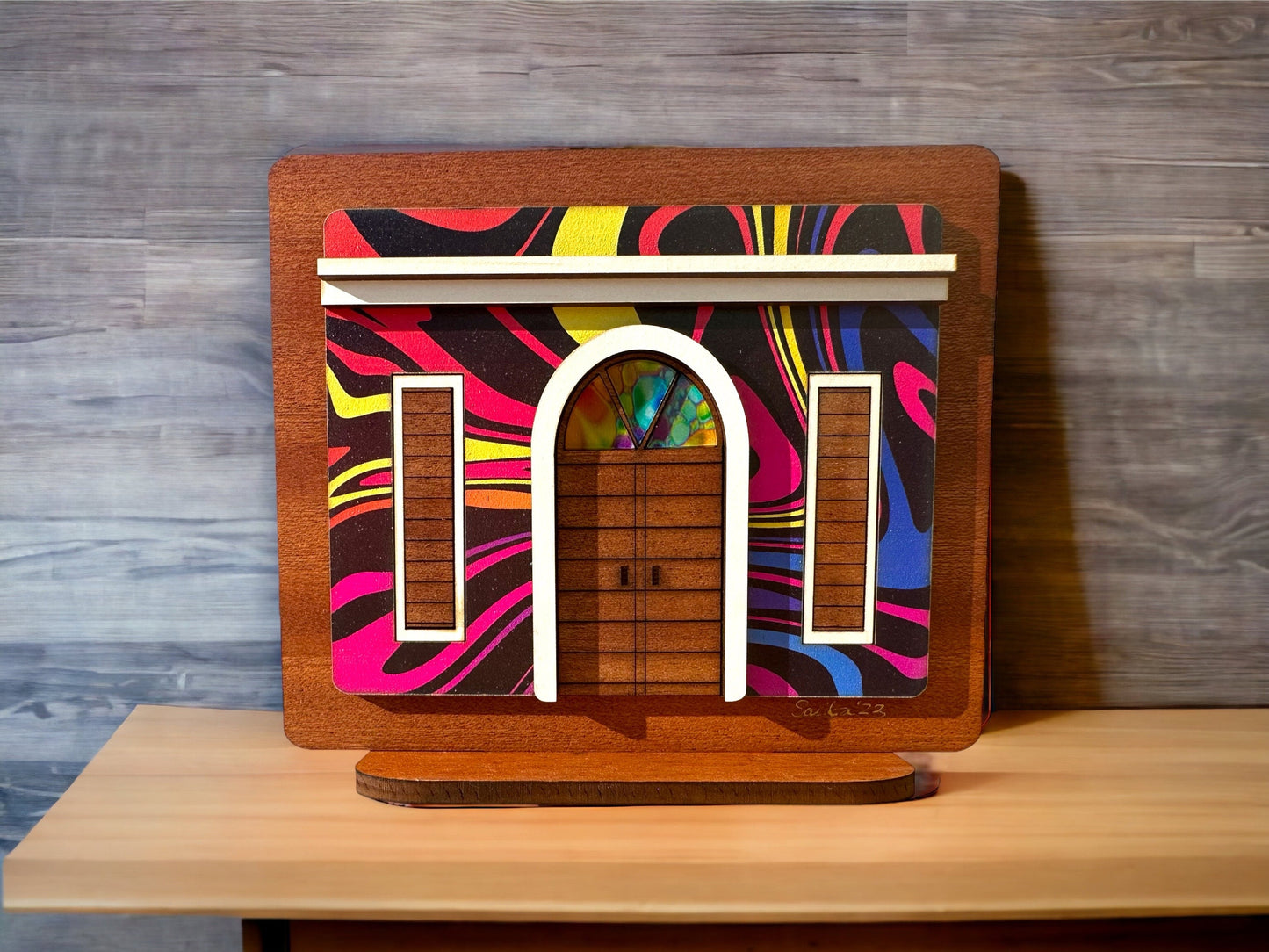 Viejo San Juan colorful Wooden House Art: Boricua Shelf Sitter, Puerto Rican desk art