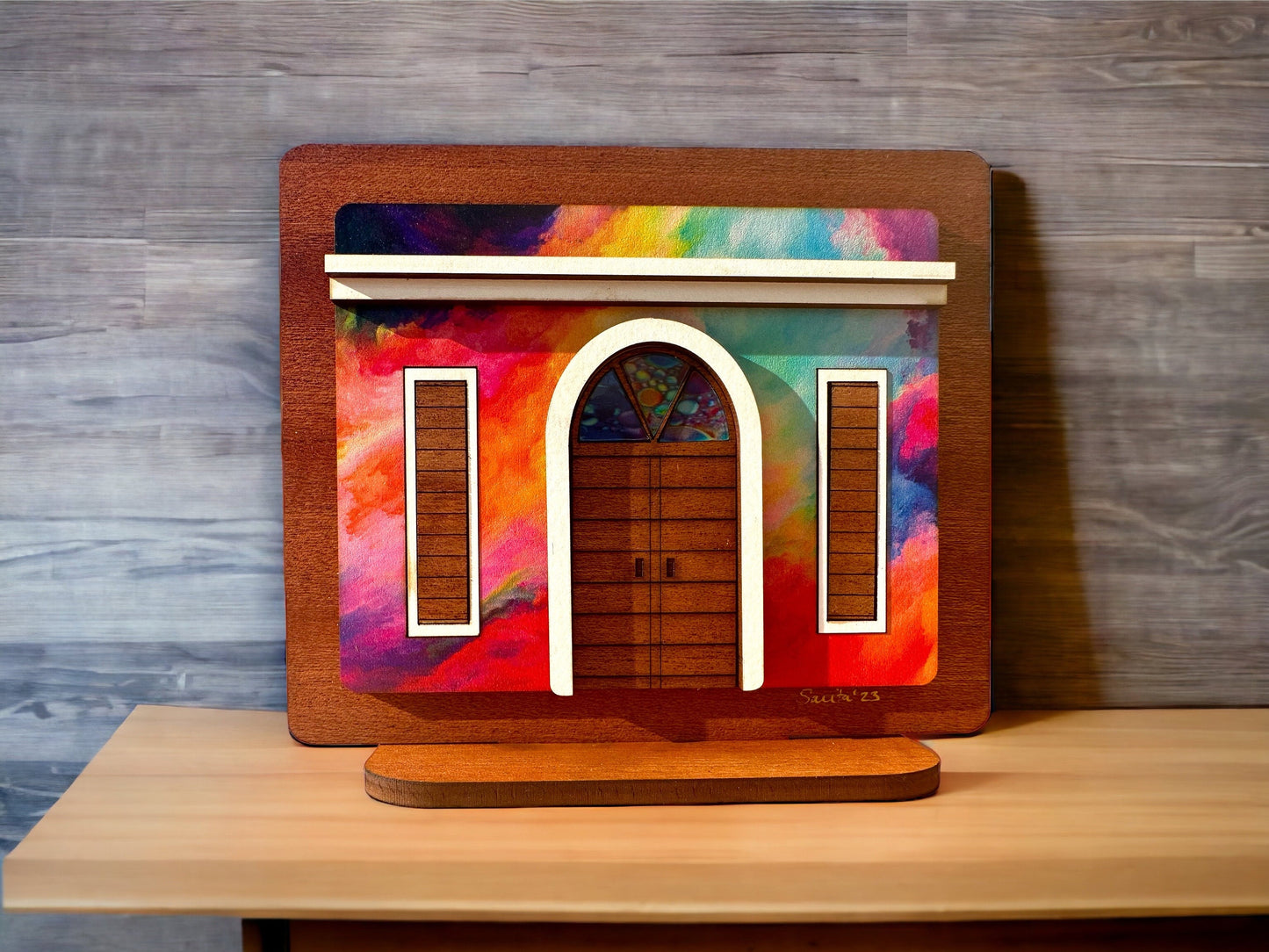 Viejo San Juan colorful Wooden House Art: Boricua Shelf Sitter, Puerto Rican desk art