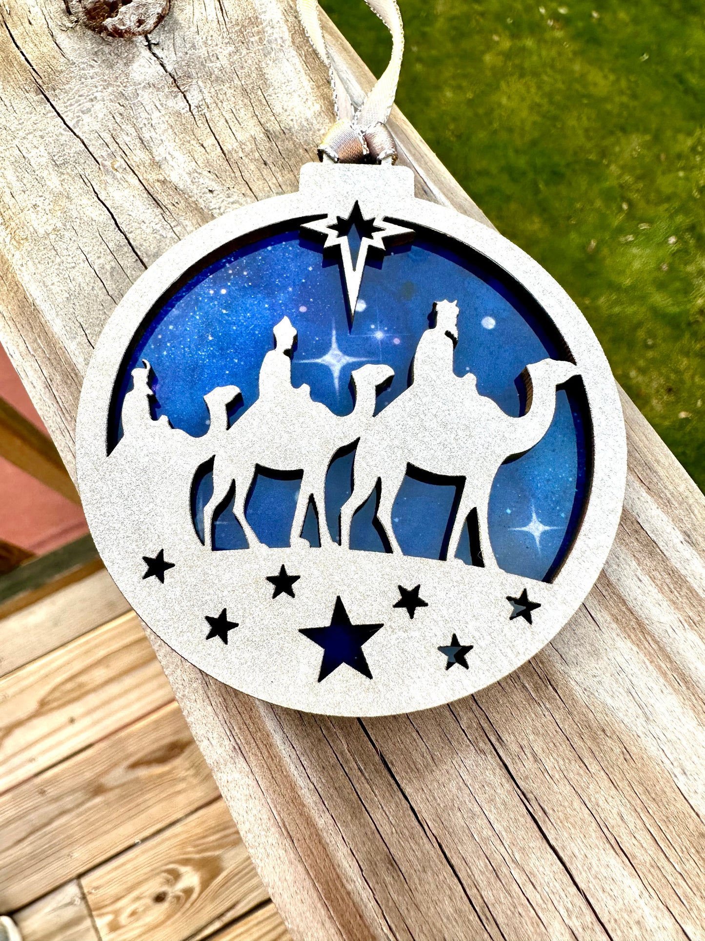 Three Kings Ornament: Stained Glass look Nativity suncatcher