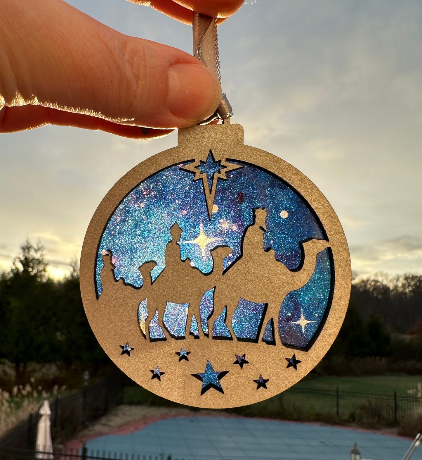 Three Kings Ornament: Stained Glass look Nativity suncatcher