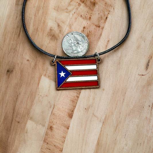 Puerto Rican Flag Pendant: Layered Wood & Acrylic Boricua Necklace