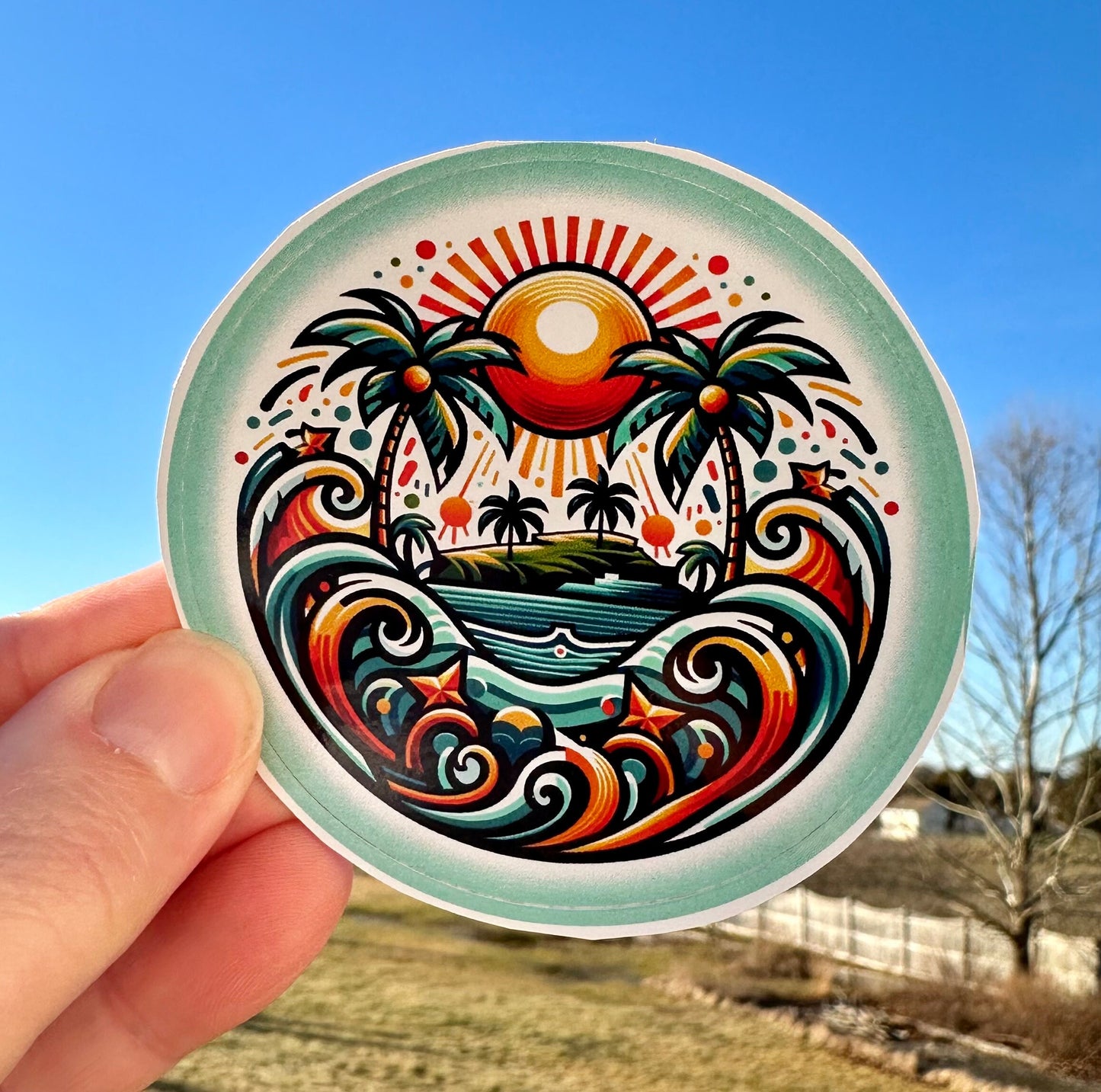 Puerto Rico Art Sticker: Tropical Beach Vinyl Decal