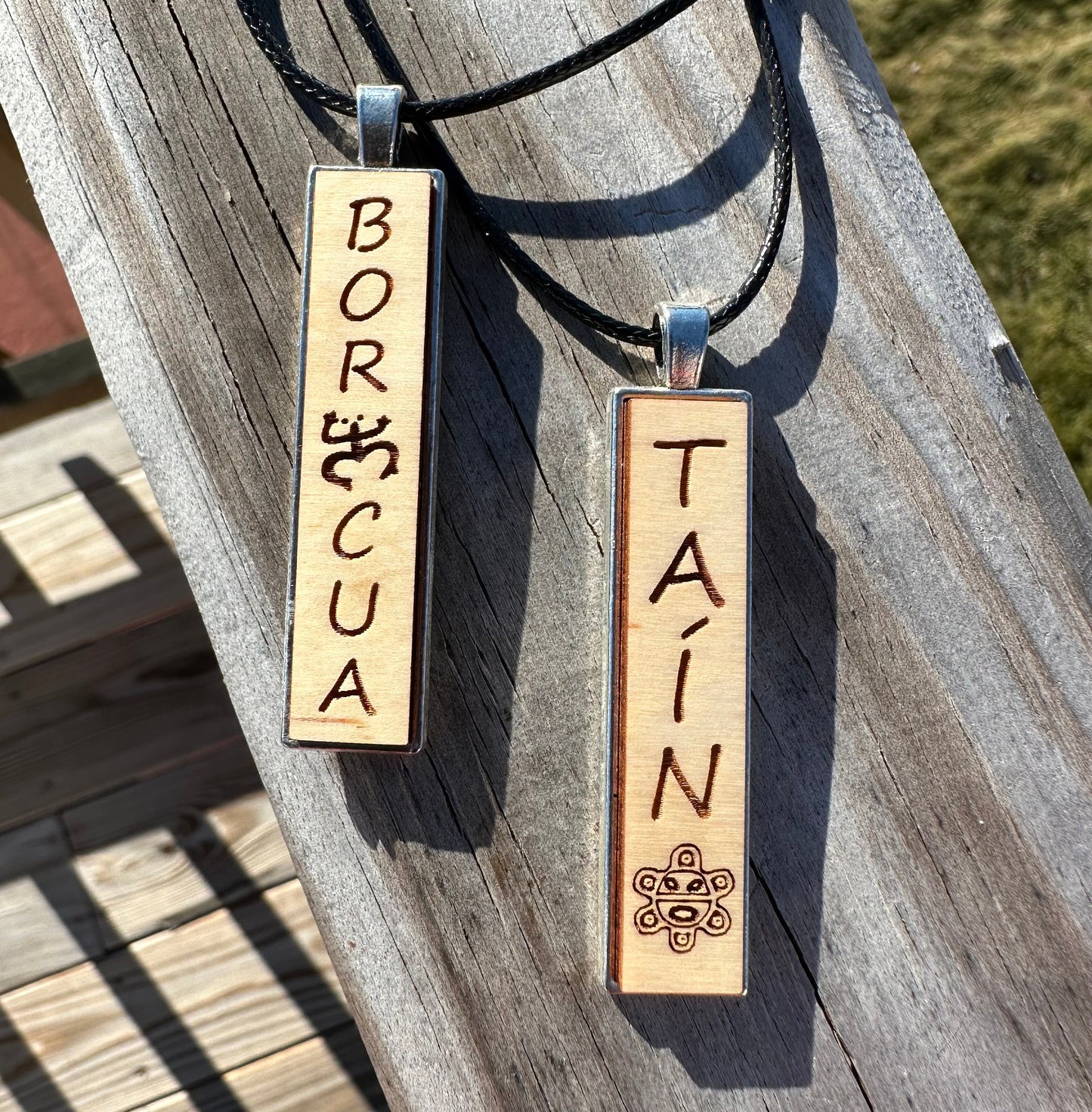 Taino Boricua engraved Wood Pendant Necklace: Puerto Rico Pride Art