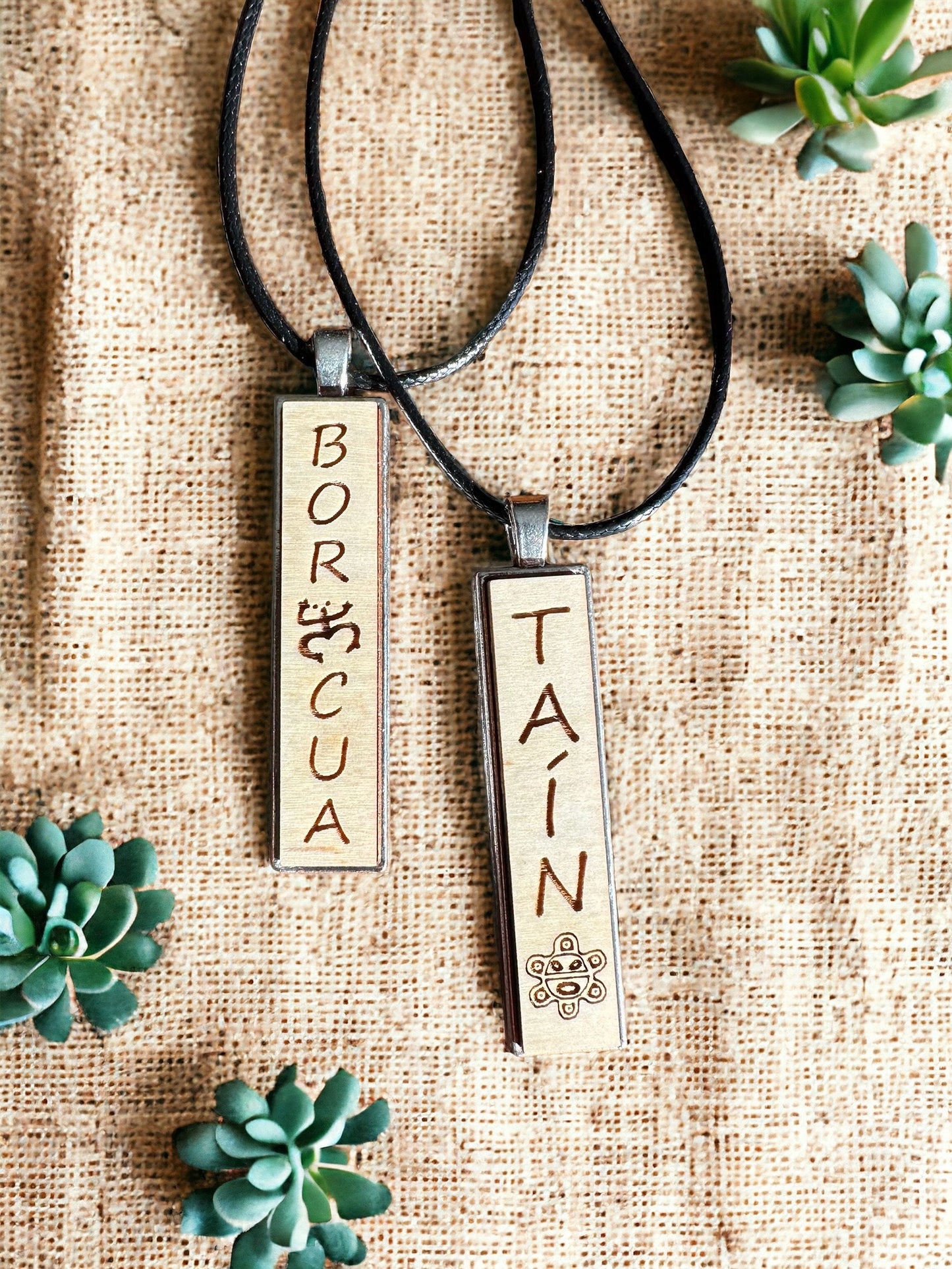 Taino Boricua engraved Wood Pendant Necklace: Puerto Rico Pride Art