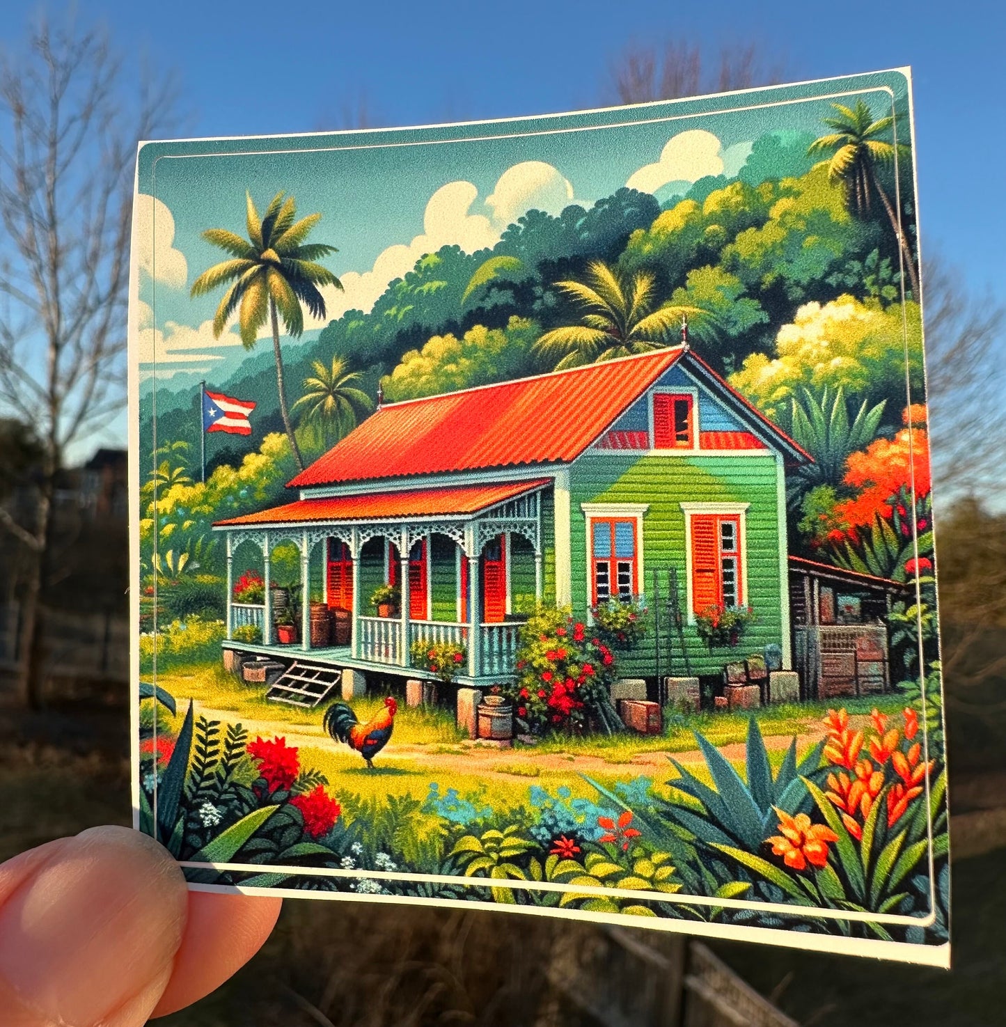 Puerto Rico House Vinyl Sticker: Tropical Art, UV Resistant