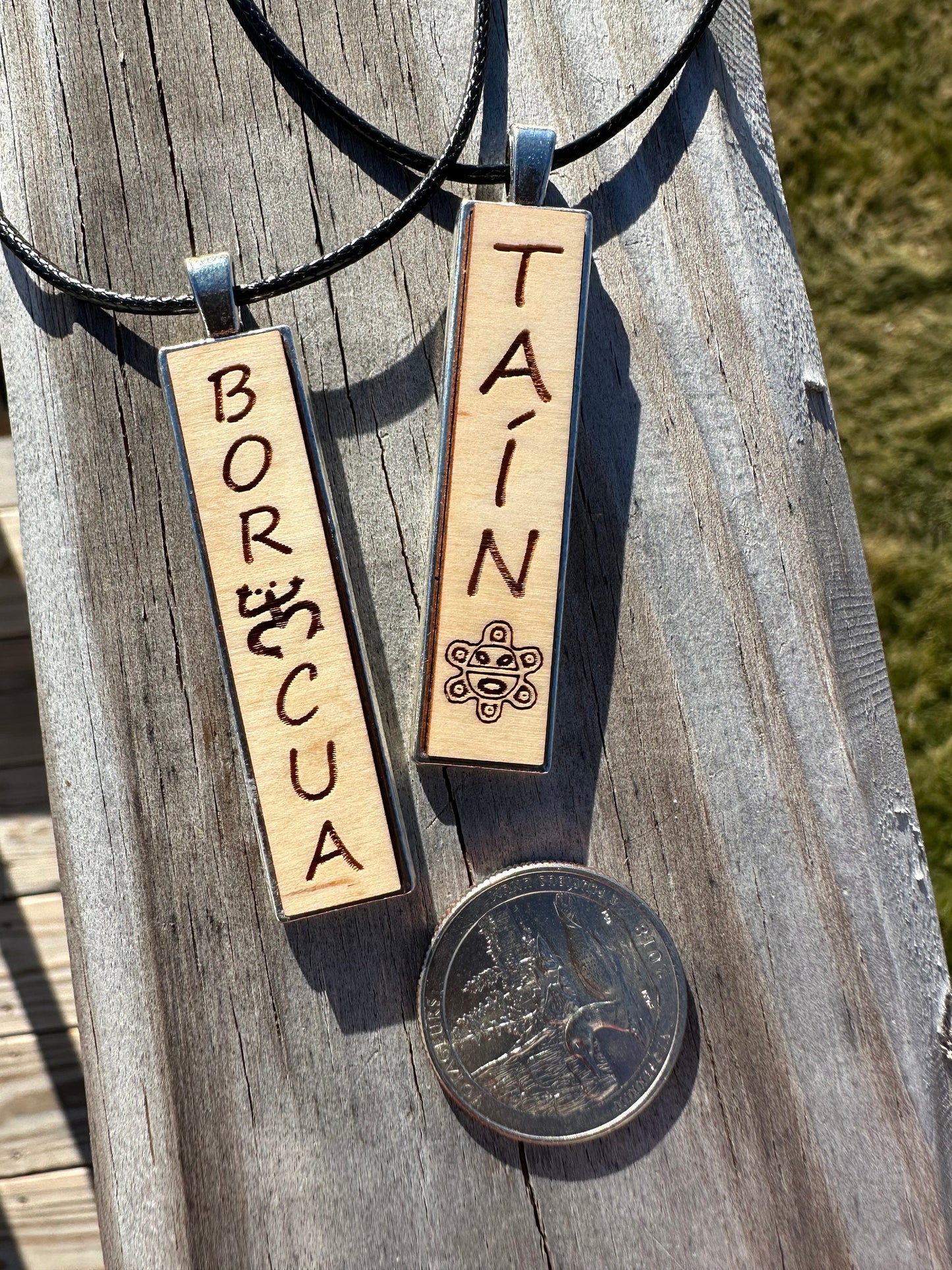 Taino Boricua engraved Wood Pendant Necklace: Puerto Rico Pride Art