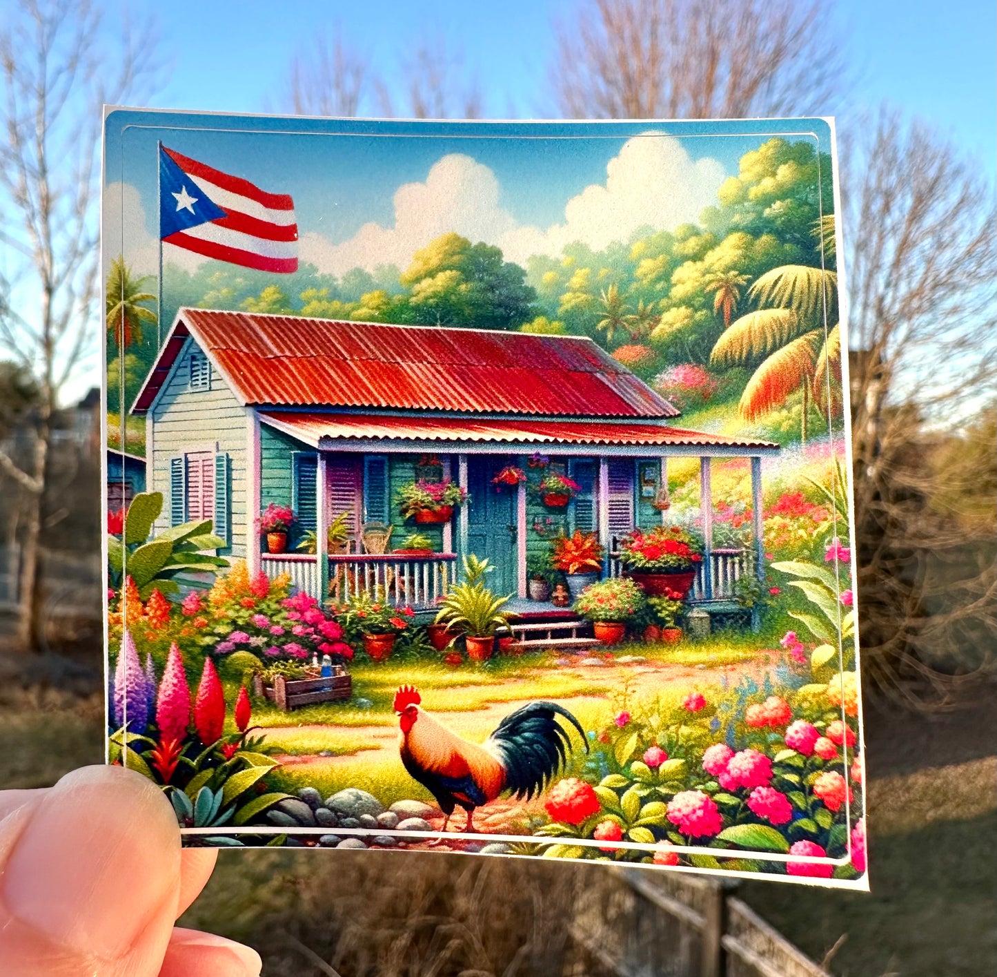 Puerto Rico House Vinyl Sticker: Tropical Art, UV Resistant