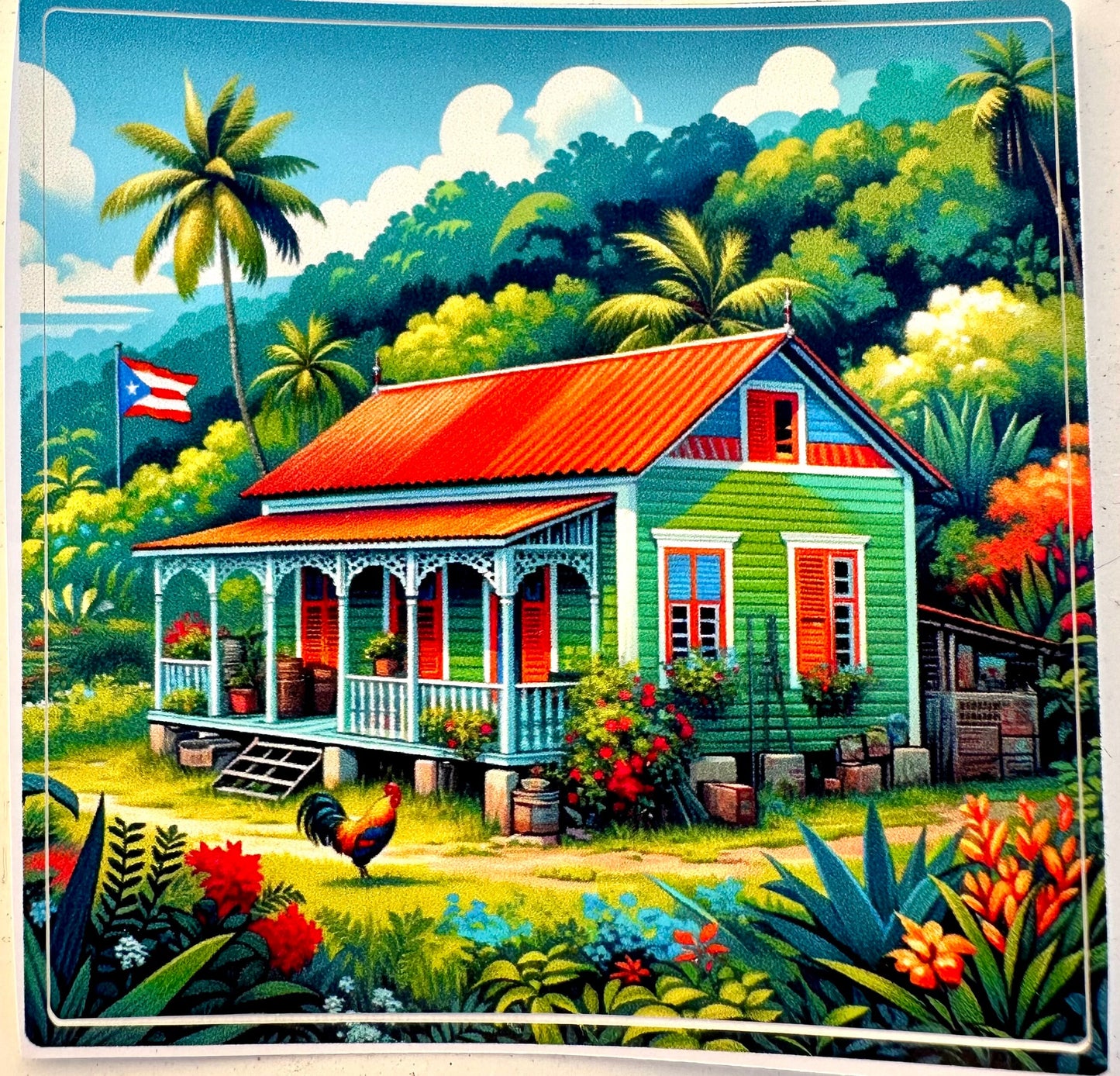 Puerto Rico House Vinyl Sticker: Tropical Art, UV Resistant