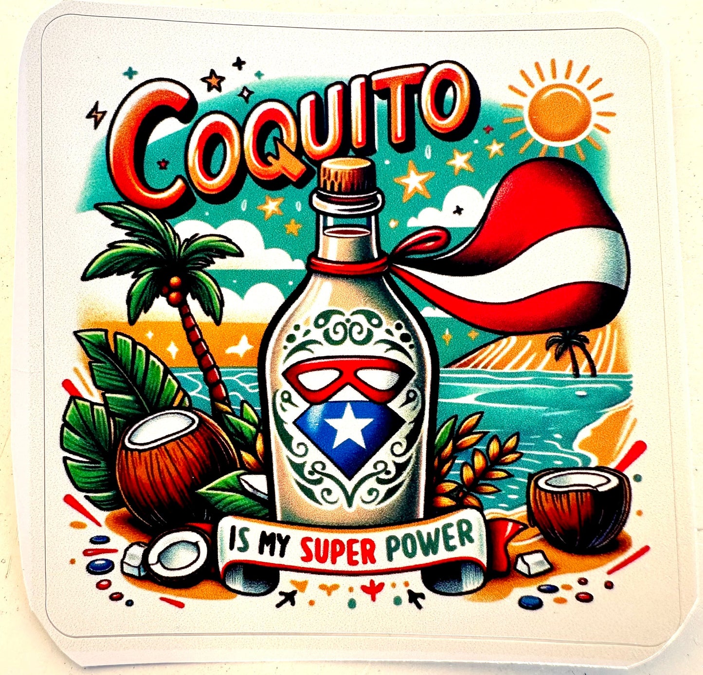 Coquito Superpower Sticker: Puerto Rican Christmas Vinyl Decal