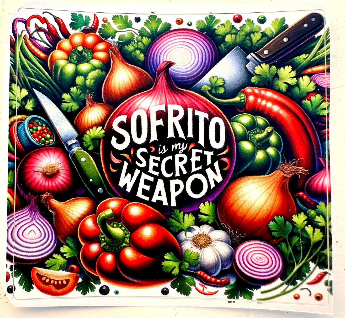 Sofrito secret weapon Water Bottle sticker water UV resistant, Puerto Rico christmas vinyl decal, birthday gift, laptop decoration, Reyes