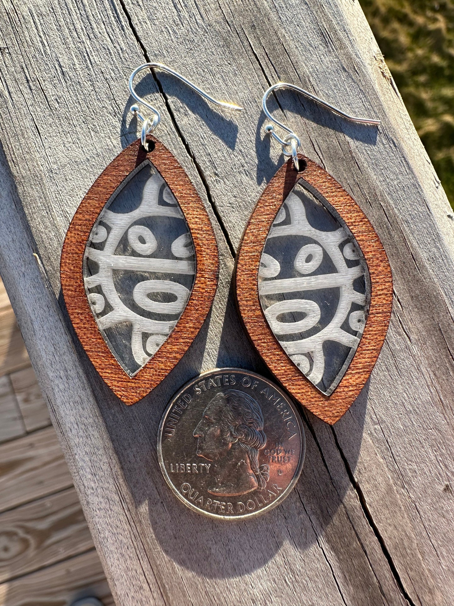 Taino Sol Earrings: Engraved Acrylic Inlay, Puerto Rico Art
